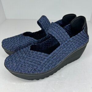 White Mountain Womens Ellie Navy Blue Woven Wedge Slip On Size 11 Mary Jane